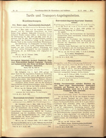 Verordnungs-Blatt für Eisenbahnen und Schiffahrt: Veröffentlichungen in Tarif- und Transport-Angelegenheiten 19050221 Seite: 5