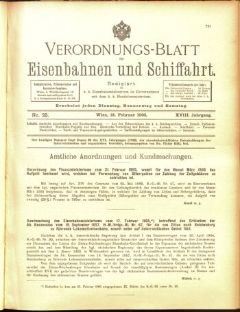 Verordnungs-Blatt für Eisenbahnen und Schiffahrt: Veröffentlichungen in Tarif- und Transport-Angelegenheiten 19050225 Seite: 1