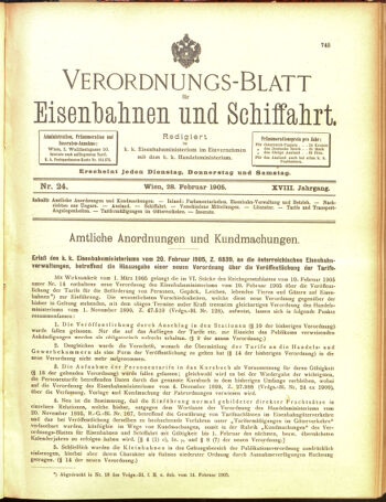 Verordnungs-Blatt für Eisenbahnen und Schiffahrt: Veröffentlichungen in Tarif- und Transport-Angelegenheiten 19050228 Seite: 1