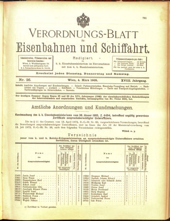 Verordnungs-Blatt für Eisenbahnen und Schiffahrt: Veröffentlichungen in Tarif- und Transport-Angelegenheiten 19050304 Seite: 1