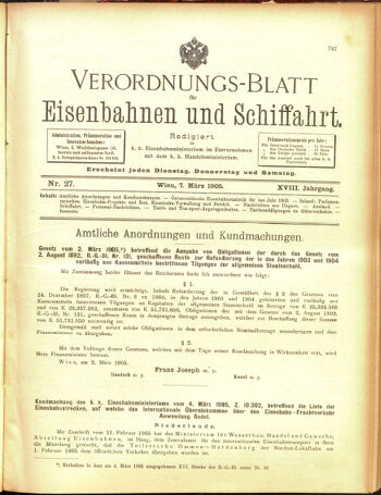 Verordnungs-Blatt für Eisenbahnen und Schiffahrt: Veröffentlichungen in Tarif- und Transport-Angelegenheiten 19050307 Seite: 1