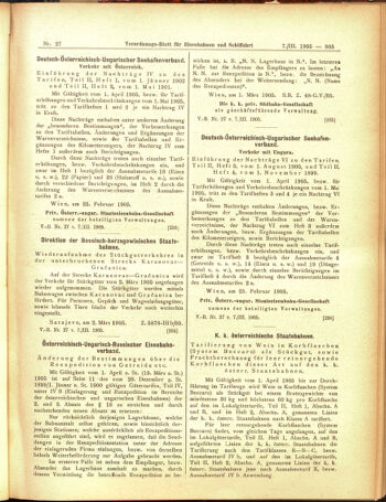 Verordnungs-Blatt für Eisenbahnen und Schiffahrt: Veröffentlichungen in Tarif- und Transport-Angelegenheiten 19050307 Seite: 9