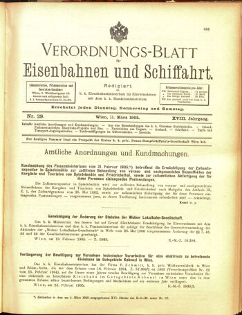 Verordnungs-Blatt für Eisenbahnen und Schiffahrt: Veröffentlichungen in Tarif- und Transport-Angelegenheiten 19050311 Seite: 1