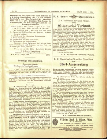 Verordnungs-Blatt für Eisenbahnen und Schiffahrt: Veröffentlichungen in Tarif- und Transport-Angelegenheiten 19050316 Seite: 17