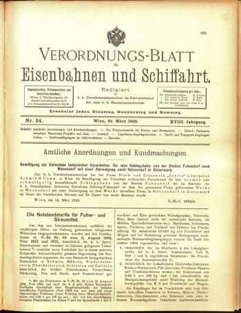 Verordnungs-Blatt für Eisenbahnen und Schiffahrt: Veröffentlichungen in Tarif- und Transport-Angelegenheiten 19050323 Seite: 1