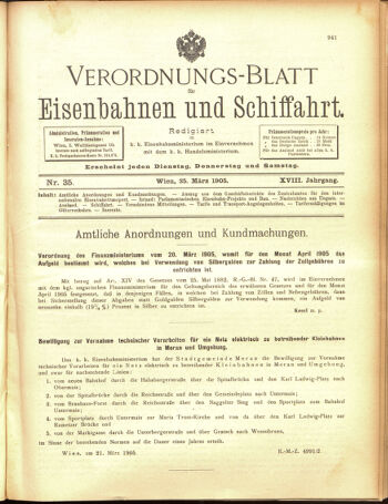 Verordnungs-Blatt für Eisenbahnen und Schiffahrt: Veröffentlichungen in Tarif- und Transport-Angelegenheiten 19050325 Seite: 1