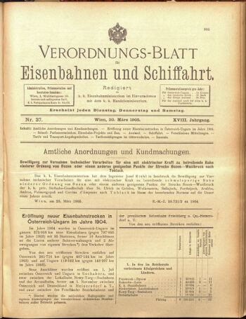 Verordnungs-Blatt für Eisenbahnen und Schiffahrt: Veröffentlichungen in Tarif- und Transport-Angelegenheiten 19050330 Seite: 1