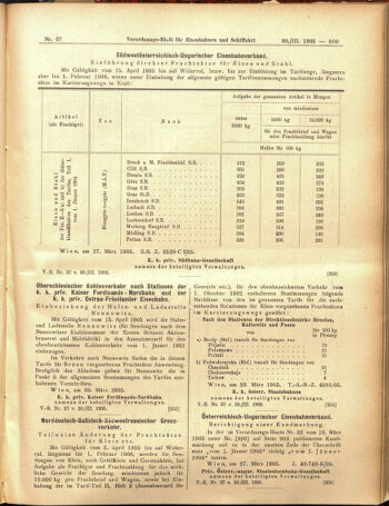 Verordnungs-Blatt für Eisenbahnen und Schiffahrt: Veröffentlichungen in Tarif- und Transport-Angelegenheiten 19050330 Seite: 15