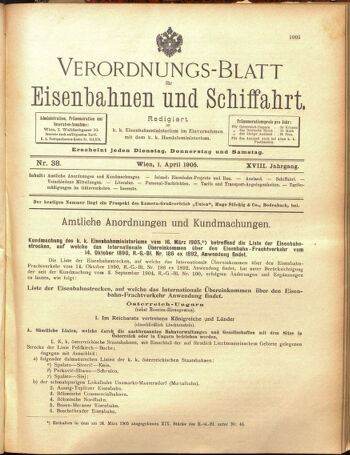 Verordnungs-Blatt für Eisenbahnen und Schiffahrt: Veröffentlichungen in Tarif- und Transport-Angelegenheiten 19050401 Seite: 1