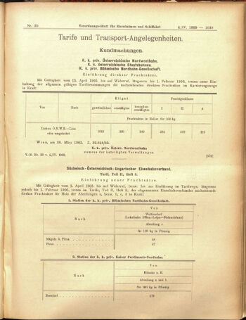 Verordnungs-Blatt für Eisenbahnen und Schiffahrt: Veröffentlichungen in Tarif- und Transport-Angelegenheiten 19050404 Seite: 7