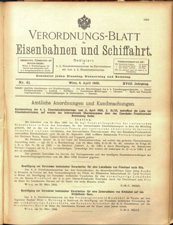 Verordnungs-Blatt für Eisenbahnen und Schiffahrt: Veröffentlichungen in Tarif- und Transport-Angelegenheiten 19050408 Seite: 1