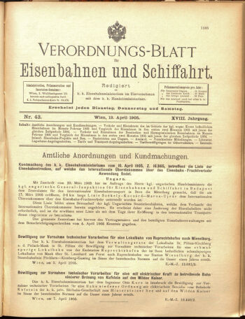 Verordnungs-Blatt für Eisenbahnen und Schiffahrt: Veröffentlichungen in Tarif- und Transport-Angelegenheiten 19050413 Seite: 1