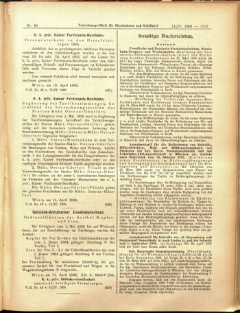 Verordnungs-Blatt für Eisenbahnen und Schiffahrt: Veröffentlichungen in Tarif- und Transport-Angelegenheiten 19050413 Seite: 15