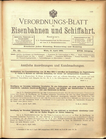 Verordnungs-Blatt für Eisenbahnen und Schiffahrt: Veröffentlichungen in Tarif- und Transport-Angelegenheiten 19050415 Seite: 1