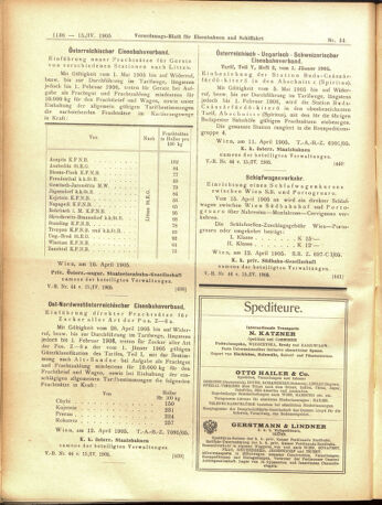 Verordnungs-Blatt für Eisenbahnen und Schiffahrt: Veröffentlichungen in Tarif- und Transport-Angelegenheiten 19050415 Seite: 12