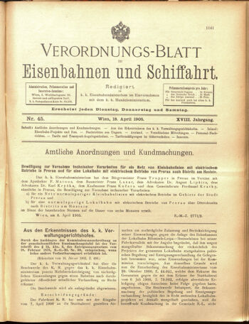 Verordnungs-Blatt für Eisenbahnen und Schiffahrt: Veröffentlichungen in Tarif- und Transport-Angelegenheiten 19050418 Seite: 1