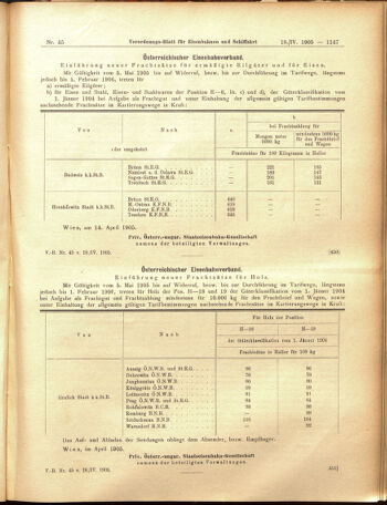 Verordnungs-Blatt für Eisenbahnen und Schiffahrt: Veröffentlichungen in Tarif- und Transport-Angelegenheiten 19050418 Seite: 7