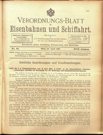 Verordnungs-Blatt für Eisenbahnen und Schiffahrt: Veröffentlichungen in Tarif- und Transport-Angelegenheiten 19050420 Seite: 1