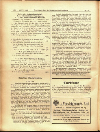 Verordnungs-Blatt für Eisenbahnen und Schiffahrt: Veröffentlichungen in Tarif- und Transport-Angelegenheiten 19050420 Seite: 14