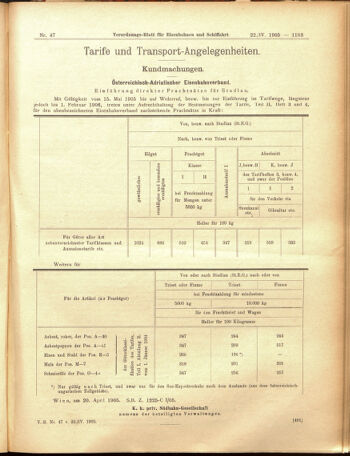 Verordnungs-Blatt für Eisenbahnen und Schiffahrt: Veröffentlichungen in Tarif- und Transport-Angelegenheiten 19050422 Seite: 7