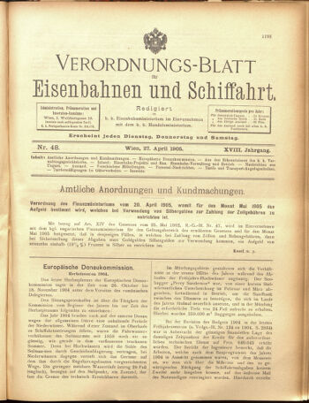 Verordnungs-Blatt für Eisenbahnen und Schiffahrt: Veröffentlichungen in Tarif- und Transport-Angelegenheiten 19050427 Seite: 1