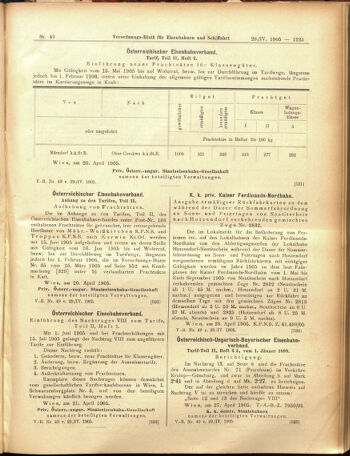 Verordnungs-Blatt für Eisenbahnen und Schiffahrt: Veröffentlichungen in Tarif- und Transport-Angelegenheiten 19050429 Seite: 9