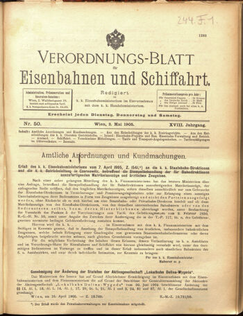 Verordnungs-Blatt für Eisenbahnen und Schiffahrt: Veröffentlichungen in Tarif- und Transport-Angelegenheiten 19050502 Seite: 1