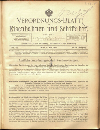 Verordnungs-Blatt für Eisenbahnen und Schiffahrt: Veröffentlichungen in Tarif- und Transport-Angelegenheiten 19050506 Seite: 1