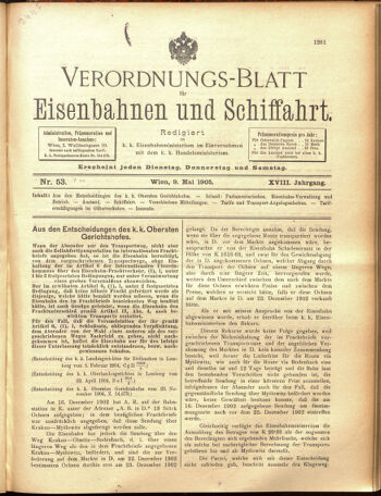 Verordnungs-Blatt für Eisenbahnen und Schiffahrt: Veröffentlichungen in Tarif- und Transport-Angelegenheiten 19050509 Seite: 1