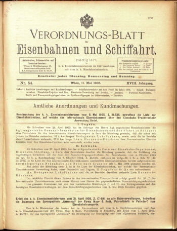 Verordnungs-Blatt für Eisenbahnen und Schiffahrt: Veröffentlichungen in Tarif- und Transport-Angelegenheiten 19050511 Seite: 1