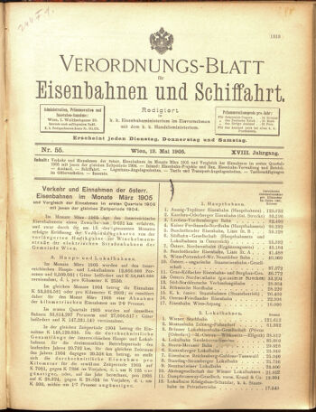 Verordnungs-Blatt für Eisenbahnen und Schiffahrt: Veröffentlichungen in Tarif- und Transport-Angelegenheiten 19050513 Seite: 1