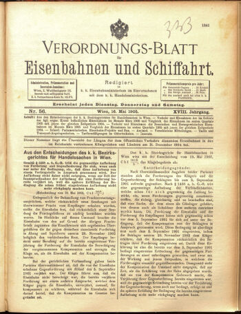 Verordnungs-Blatt für Eisenbahnen und Schiffahrt: Veröffentlichungen in Tarif- und Transport-Angelegenheiten 19050516 Seite: 1