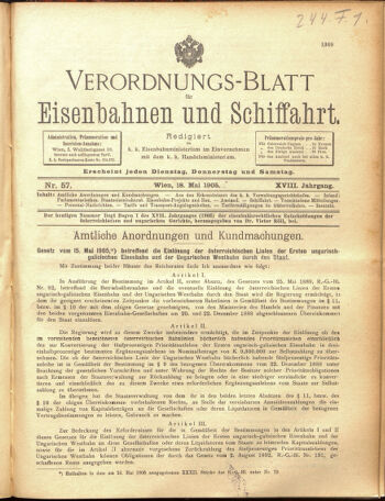 Verordnungs-Blatt für Eisenbahnen und Schiffahrt: Veröffentlichungen in Tarif- und Transport-Angelegenheiten 19050518 Seite: 1