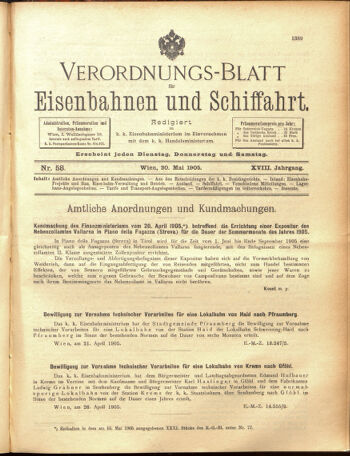 Verordnungs-Blatt für Eisenbahnen und Schiffahrt: Veröffentlichungen in Tarif- und Transport-Angelegenheiten 19050520 Seite: 1