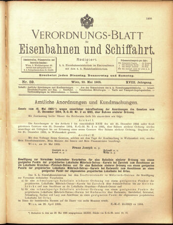 Verordnungs-Blatt für Eisenbahnen und Schiffahrt: Veröffentlichungen in Tarif- und Transport-Angelegenheiten 19050523 Seite: 1