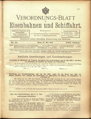 Verordnungs-Blatt für Eisenbahnen und Schiffahrt: Veröffentlichungen in Tarif- und Transport-Angelegenheiten 19050525 Seite: 1