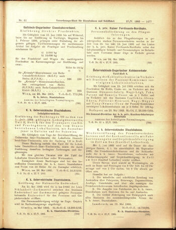 Verordnungs-Blatt für Eisenbahnen und Schiffahrt: Veröffentlichungen in Tarif- und Transport-Angelegenheiten 19050527 Seite: 13