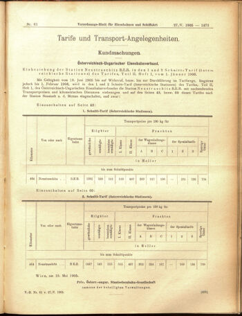 Verordnungs-Blatt für Eisenbahnen und Schiffahrt: Veröffentlichungen in Tarif- und Transport-Angelegenheiten 19050527 Seite: 9