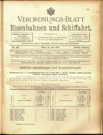 Verordnungs-Blatt für Eisenbahnen und Schiffahrt: Veröffentlichungen in Tarif- und Transport-Angelegenheiten 19050530 Seite: 1