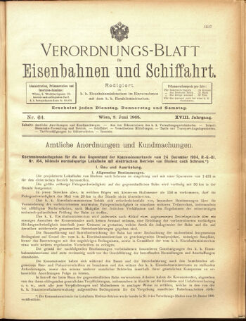 Verordnungs-Blatt für Eisenbahnen und Schiffahrt: Veröffentlichungen in Tarif- und Transport-Angelegenheiten 19050603 Seite: 1