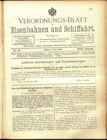 Verordnungs-Blatt für Eisenbahnen und Schiffahrt: Veröffentlichungen in Tarif- und Transport-Angelegenheiten 19050606 Seite: 1