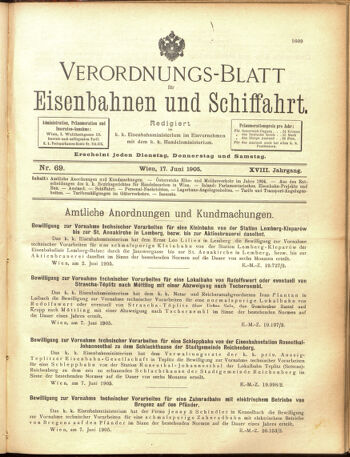 Verordnungs-Blatt für Eisenbahnen und Schiffahrt: Veröffentlichungen in Tarif- und Transport-Angelegenheiten 19050617 Seite: 1