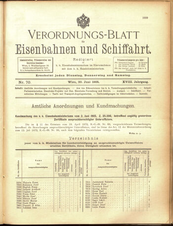 Verordnungs-Blatt für Eisenbahnen und Schiffahrt: Veröffentlichungen in Tarif- und Transport-Angelegenheiten 19050620 Seite: 1