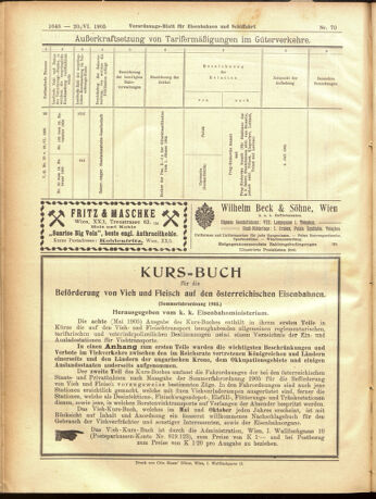 Verordnungs-Blatt für Eisenbahnen und Schiffahrt: Veröffentlichungen in Tarif- und Transport-Angelegenheiten 19050620 Seite: 20