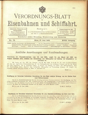 Verordnungs-Blatt für Eisenbahnen und Schiffahrt: Veröffentlichungen in Tarif- und Transport-Angelegenheiten 19050627 Seite: 1