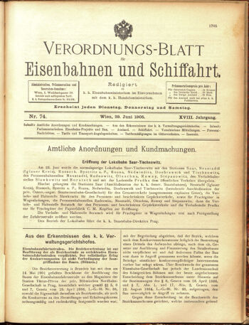 Verordnungs-Blatt für Eisenbahnen und Schiffahrt: Veröffentlichungen in Tarif- und Transport-Angelegenheiten 19050629 Seite: 1