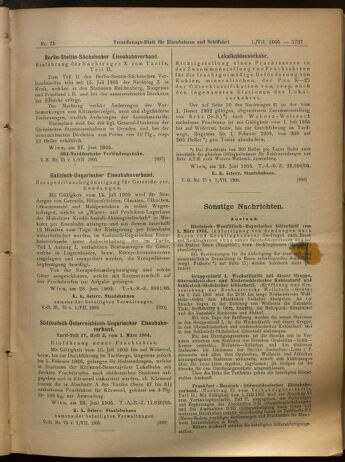 Verordnungs-Blatt für Eisenbahnen und Schiffahrt: Veröffentlichungen in Tarif- und Transport-Angelegenheiten 19050701 Seite: 7