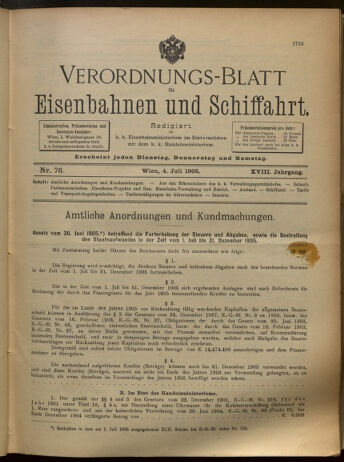 Verordnungs-Blatt für Eisenbahnen und Schiffahrt: Veröffentlichungen in Tarif- und Transport-Angelegenheiten 19050704 Seite: 1