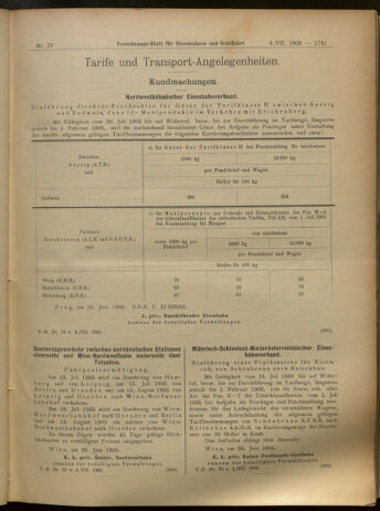 Verordnungs-Blatt für Eisenbahnen und Schiffahrt: Veröffentlichungen in Tarif- und Transport-Angelegenheiten 19050704 Seite: 9