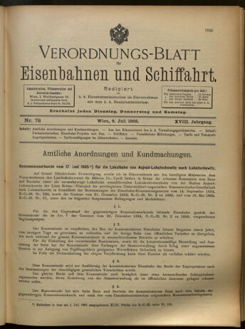 Verordnungs-Blatt für Eisenbahnen und Schiffahrt: Veröffentlichungen in Tarif- und Transport-Angelegenheiten 19050708 Seite: 1